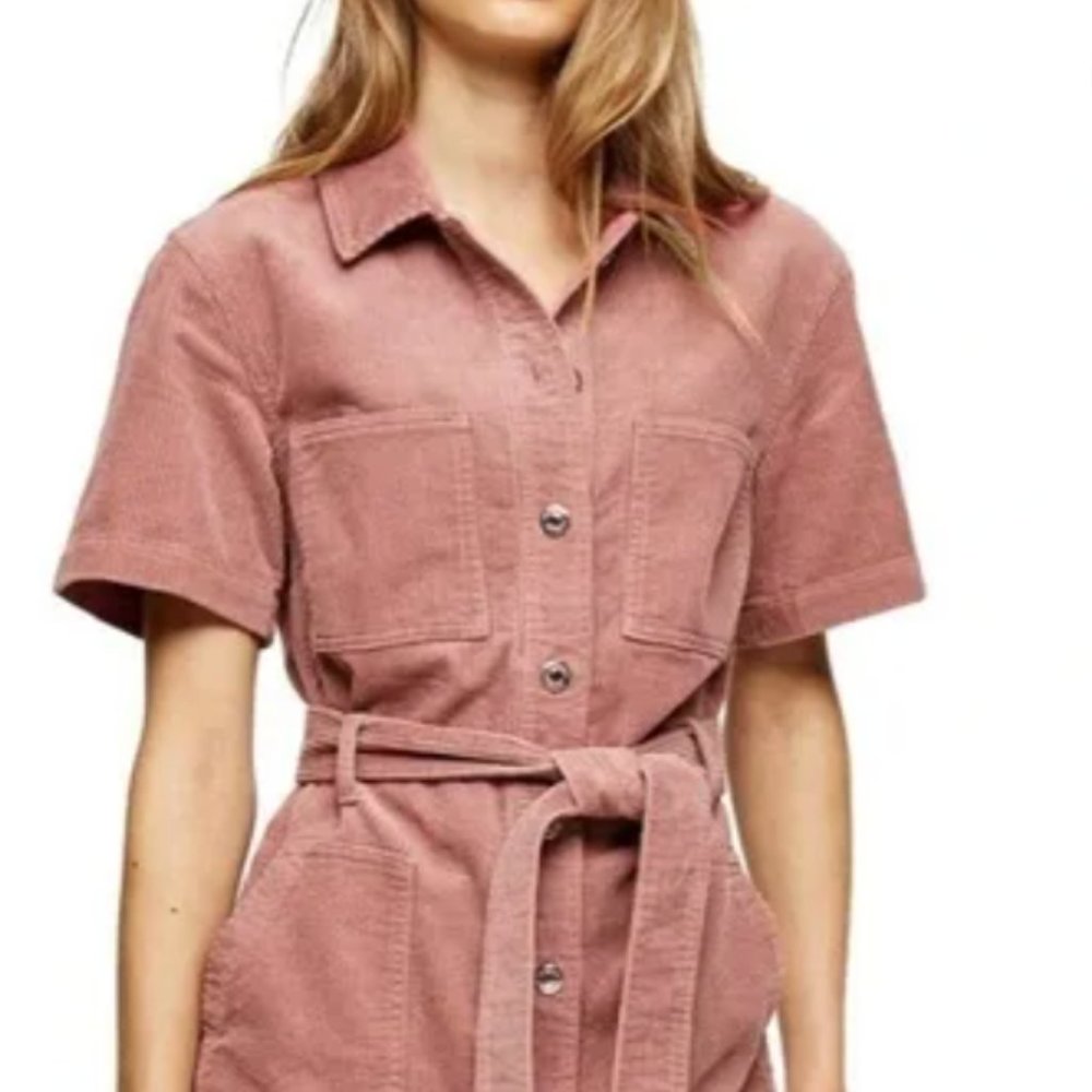 TOPSHOP Women's Pink Corduroy Short Sleeve Shirt Dress